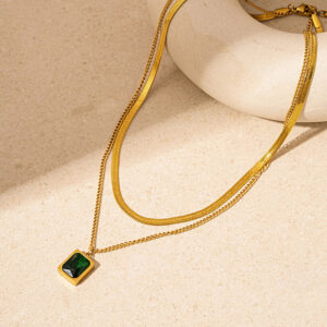 Layered Emerald Chain Necklace Set