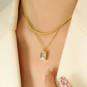 Double Layer Pendant Necklace with Crystal Accent