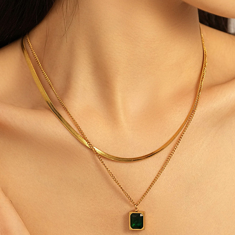 Layered Emerald Chain Necklace Set - Image 2