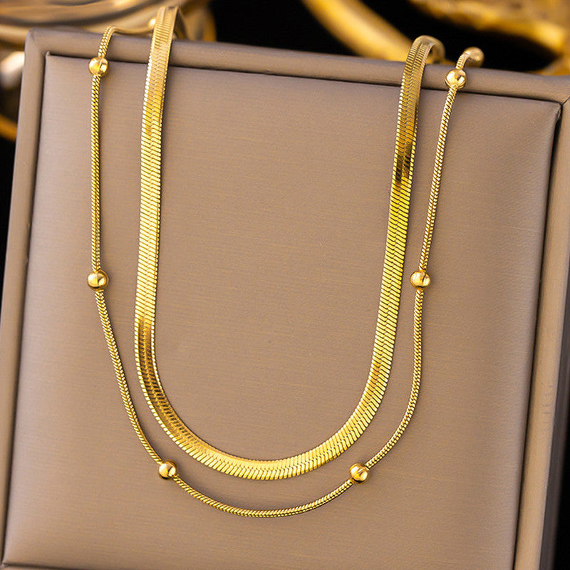 Layered Snake Chain Necklace with Balls - Image 2