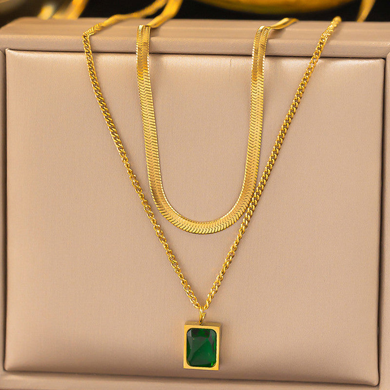Layered Emerald Chain Necklace Set - Image 3