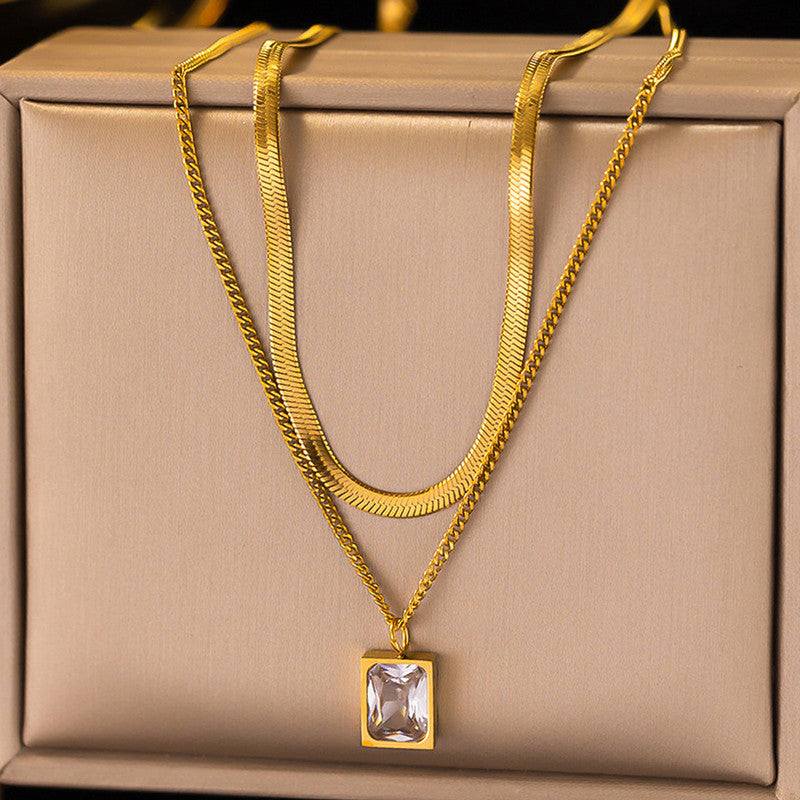 Double Layer Pendant Necklace with Crystal Accent - Image 2