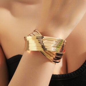 Gold plated bangle style cuff bracelet for women