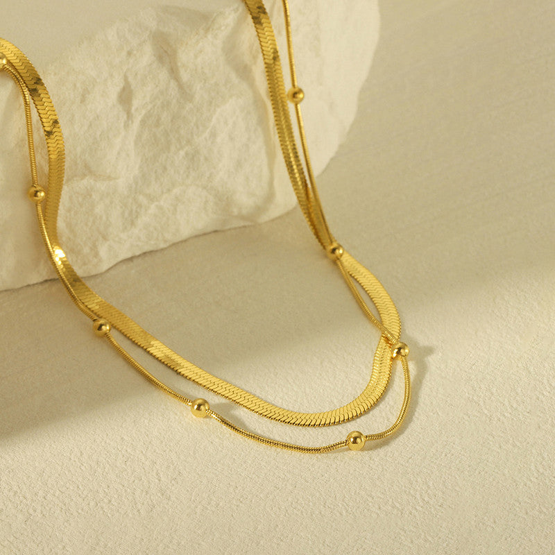 Layered Snake Chain Necklace with Balls - Image 3