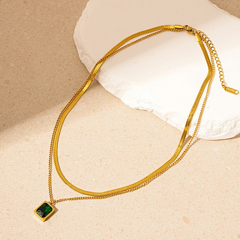 Layered Emerald Chain Necklace Set - Image 5