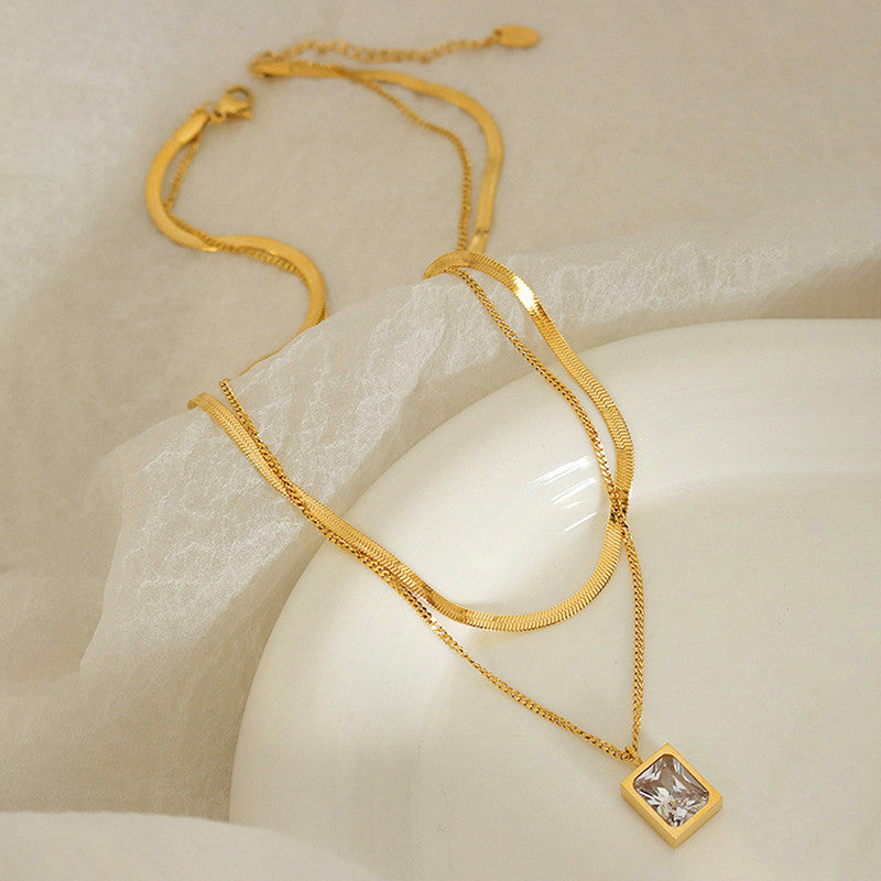 Double Layer Pendant Necklace with Crystal Accent - Image 3