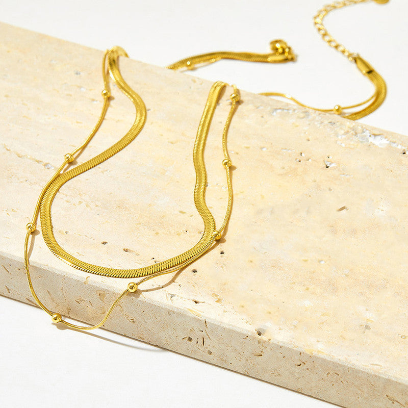 Layered Snake Chain Necklace with Balls - Image 5