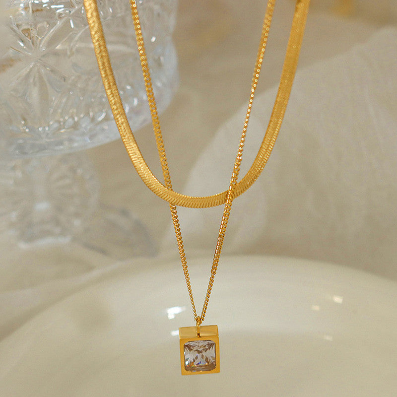 Double Layer Pendant Necklace with Crystal Accent - Image 4