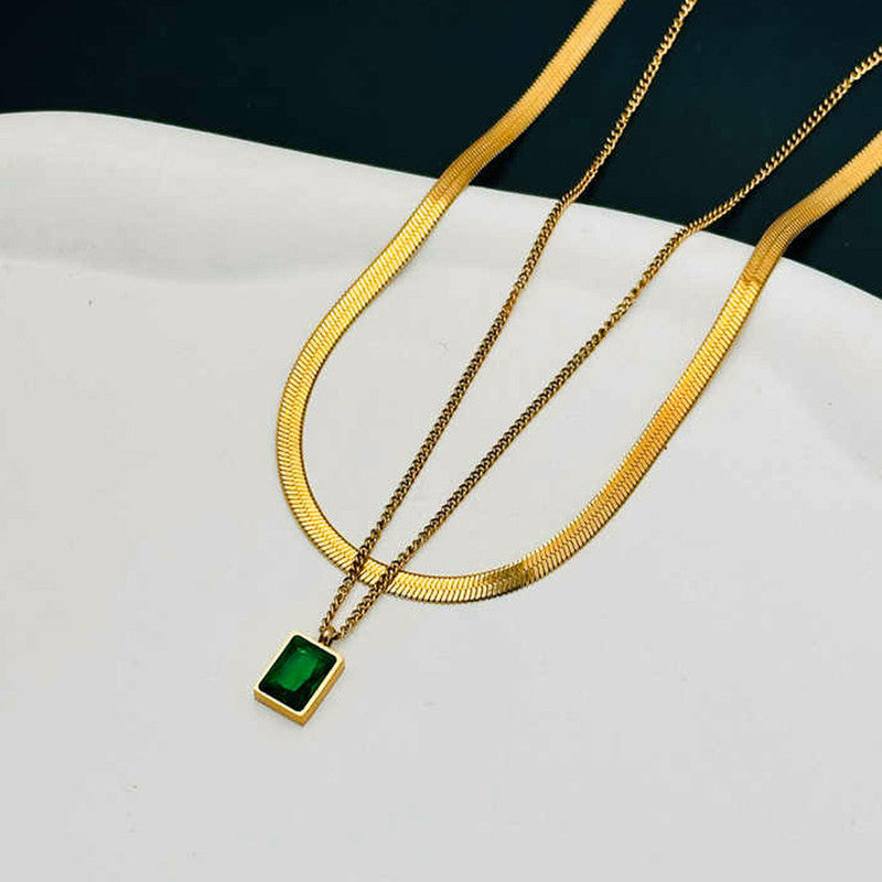 Layered Emerald Chain Necklace Set - Image 6